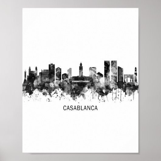 Poster Casablanca Maroc Skyline BW (Devant)