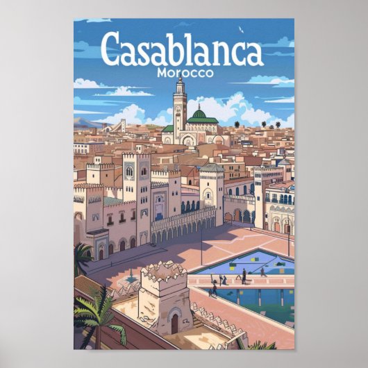 Poster Casablanca Maroc Vintage voyage Place (Devant)
