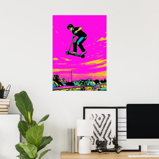 Poster Cascade à haute volée - Cavalier de scooter (Bureau à domicile)