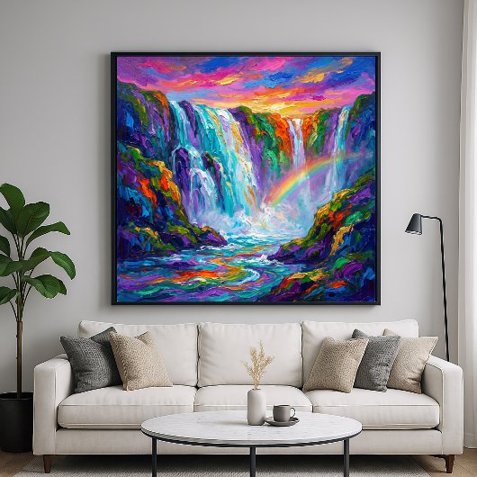Poster Cascade Colorée - Style Impasto