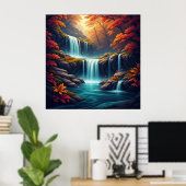 Poster Cascade dans une forêt automnale 🍂 (Bureau à domicile)