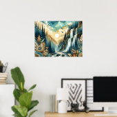 Poster Cascade de Forest Mountain Boho Motif naturel (Bureau à domicile)
