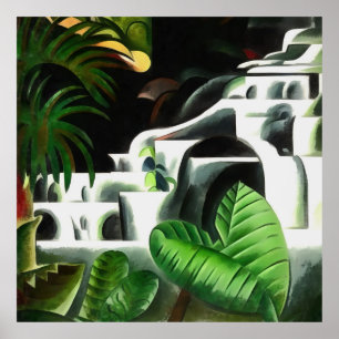 Poster Cascade de forêt luxuriante dans le style d'art gé