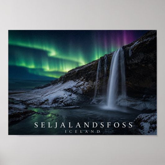 Poster Cascade de Seljalandsfoss Islande A4 (Devant)