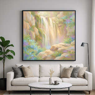 Poster Cascade de Serene Cliff - Style d'art en peinture