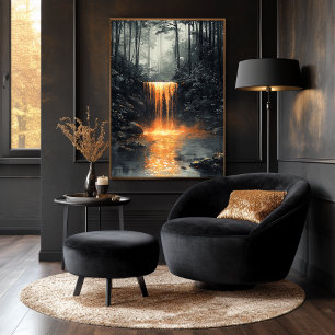 Poster Cascade d'or dans une forêt mystique