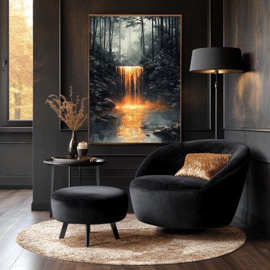 Poster Cascade d'or dans une forêt mystique
