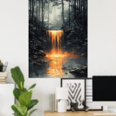 Poster Cascade d'or dans une forêt mystique (Bureau à domicile)