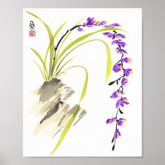 Poster Cascade d'orchidées violettes (Devant)