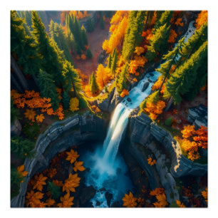 Poster Cascade du Canyon d'Automne – Paysage de Forêt Aut