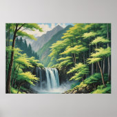 Poster Cascade japonaise dans la nature - Peinture à l'hu (Devant)
