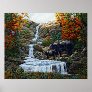 Poster Cascade Mère et Cube Ours Noir