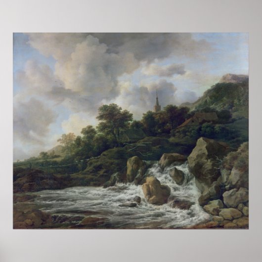 Poster Cascade près d'un village, c.1665-70 (Devant)