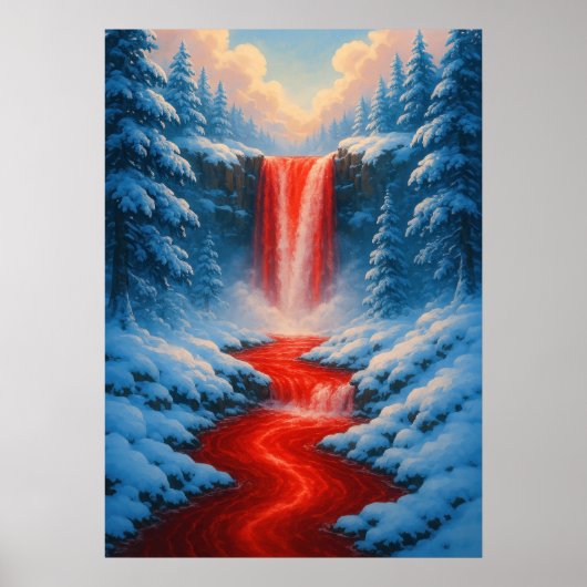 Poster Cascade rouge en hiver Paysage des Imaginaires de (Devant)