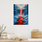 Poster Cascade rouge en hiver Paysage des Imaginaires de (Cuisine)