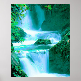 Poster Cascade serène en bleu et vert