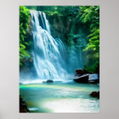 Poster Cascade serène en bleu pâle et vert (Devant)