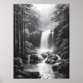 Poster Cascade Tranquille en Forêt - Art au Fusain (Devant)