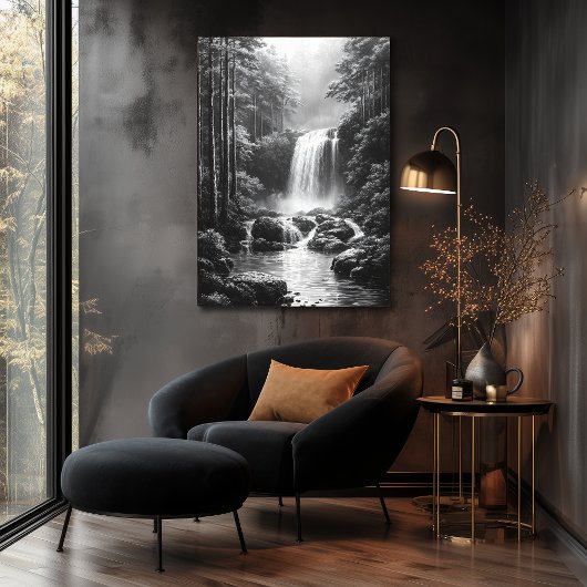 Poster Cascade Tranquille en Forêt - Art au Fusain