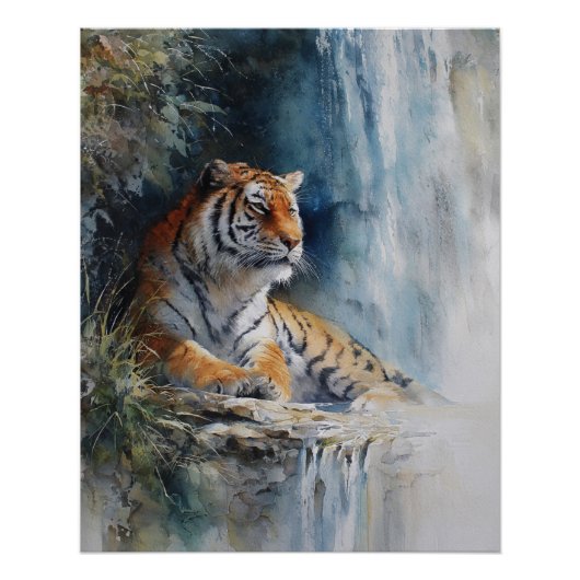 Poster Cascade Tranquille Tigre Brumeuse Toile d'Art (Devant)