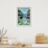 Poster Cascade Trompe l'oeil Effet Fake Window (Cuisine)