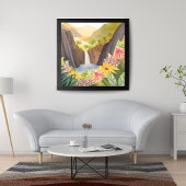Poster Cascade tropicale | Paysage Floral Aquarelle