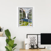 Poster Cascade Vue Trompe l'oeil Effet Fake Window (Bureau à domicile)
