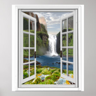 Poster Cascade Vue Trompe l'oeil Effet Fake Window