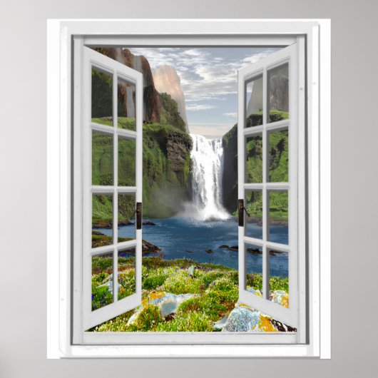 Poster Cascade Vue Trompe l'oeil Effet Fake Window (Devant)