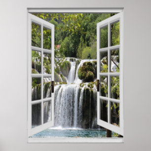Poster Cascade Vue Trompe l'oeil Fake Window