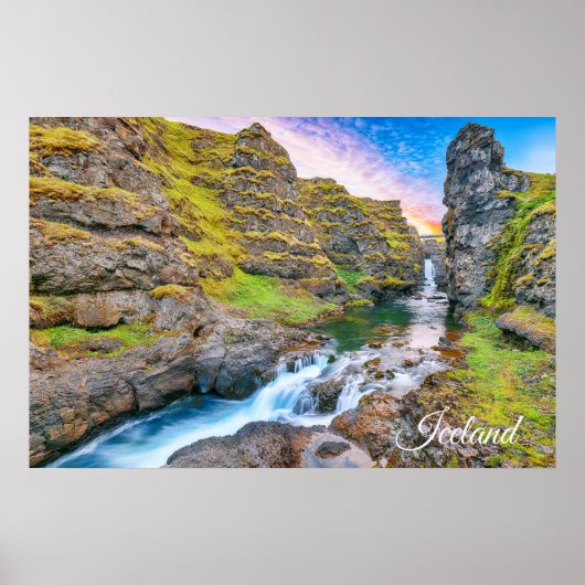 Poster Cascades de Kolufossar, Islande (Devant)