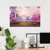 Poster Cascades et cerisiers autour d'un lac (Bureau à domicile)