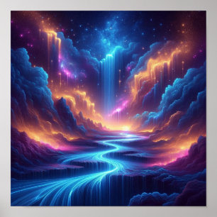 Poster Cascades Éthérées se Mêlant à un Horizon Étoilé