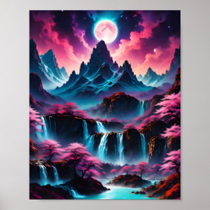 Poster Cascades lune Imaginaire Landsca