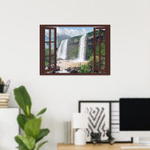 Poster Cascades Trompe l'oeil Faux Window (Bureau à domicile)