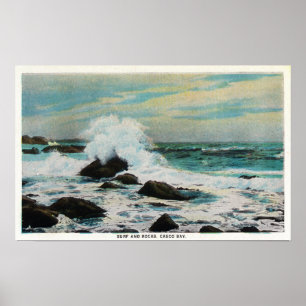 Poster Casco Bay Vue sur le Surf et les rochers