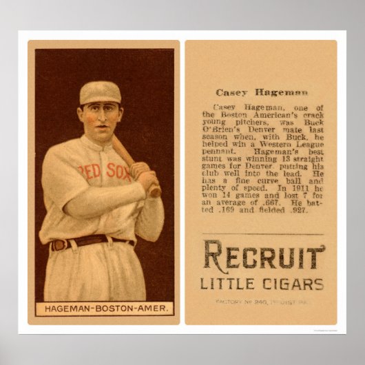 Poster Casey Hageman Red Sox Baseball 1912 (Devant)