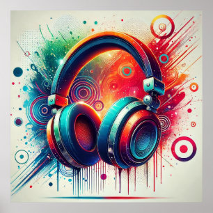 Poster Casque Audio Artistique Vivant