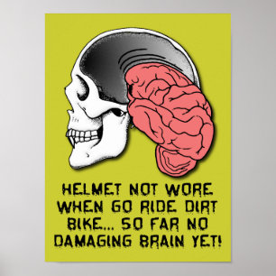 Poster Casque Cerveau Dommages Funny Dirt Vélo Motocross