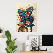 POSTER CASQUE DE CHEVALIER ANTIQUE AUX FEUILLES BLEU ROUG (Bureau à domicile)