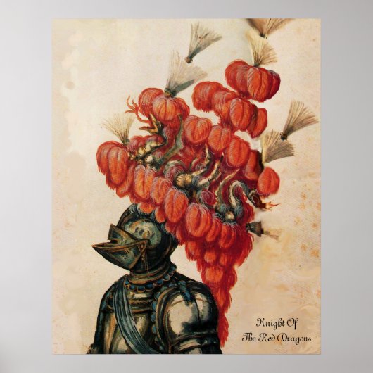 POSTER CASQUE DE CHEVALIER ANTIQUE, DRAGONS ET PIEDS ROUG (Devant)