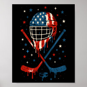 Poster Casque de hockey avec glace qui coule du 4 juillet