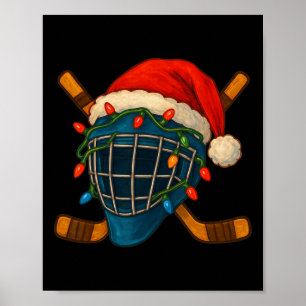 Poster Casque de hockey Père Noël Lumières de Noël Xmas H