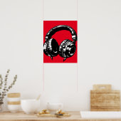 Poster Casque de musique noir Danse DJ (Cuisine)