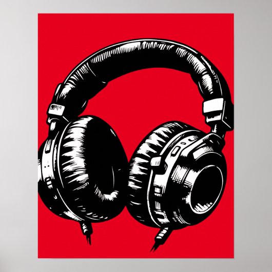 Poster Casque de musique noir Danse DJ (Devant)