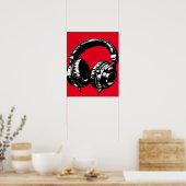 Poster Casque de musique noire Danse DJ  (Cuisine)