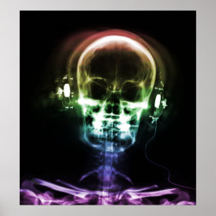 Poster Casque de musique Rainbow X-Ray Skeleton