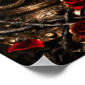 Poster Casque de plongeur Steampunk Antique Rose Rouge Ar (Coin)