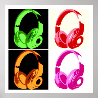 Poster Casque de quatre couleurs Pop Art Tête Téléphone