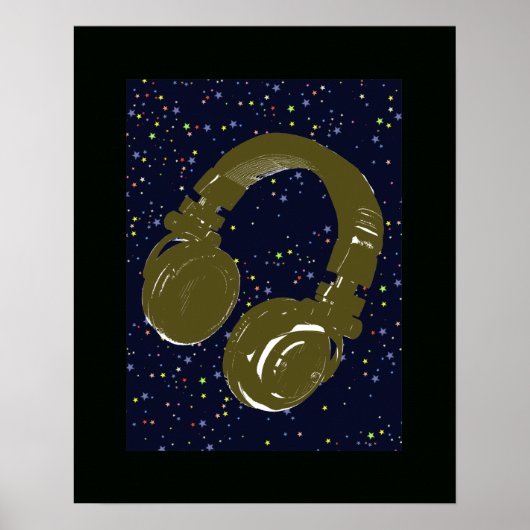 Poster casque dj et étoiles du ciel (Devant)